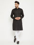 Vastramay Men's Black And White Cotton Blend Kurta Pyjama Set